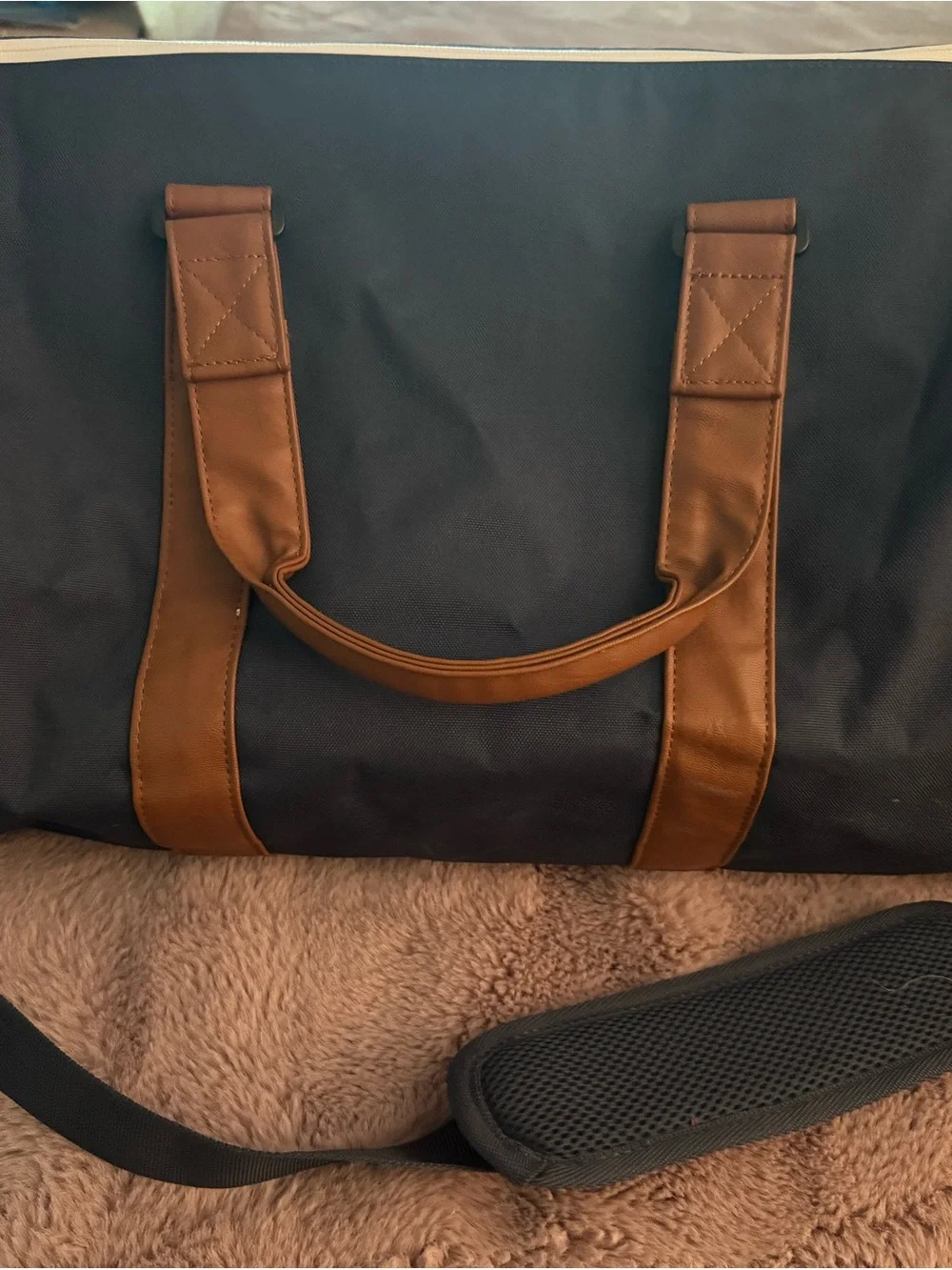 Herschel Supply Company Navy Duffel with Brown Handles